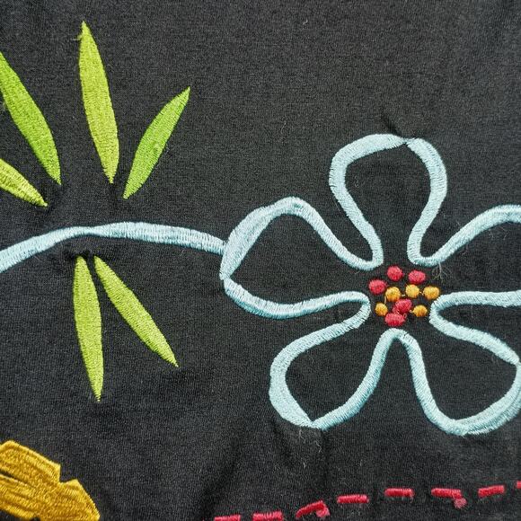 Michael Simon Lite Dress Womens Large Black Embroidered Floral Knit Maxi Boho - Picture 11 of 12